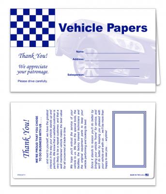 VEHICLE DOCUMENT DELIVERY FOLDERS