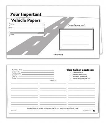 VEHICLE DOCUMENT DELIVERY FOLDERS