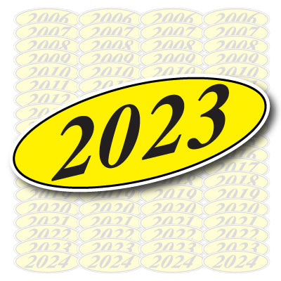 Yellow & Block Oval Year Decals