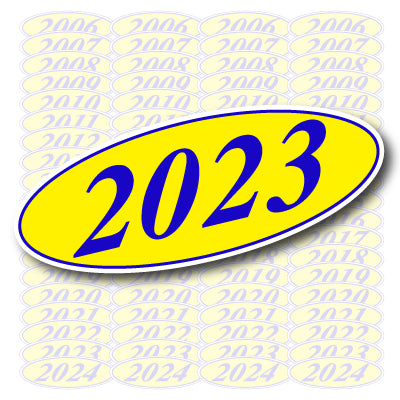 Yellow & Blue Oval Model Year Stickers