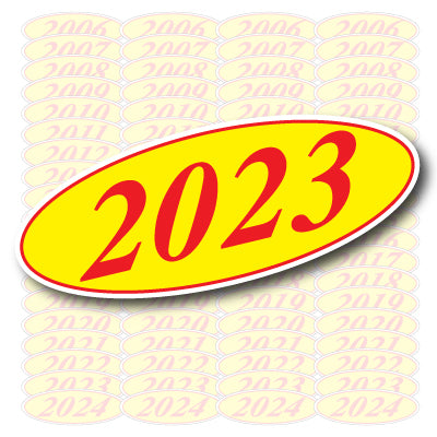 Red & Yellow Oval Year Model Stickers