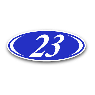 White and Blue Mini Oval Model Year Stickers