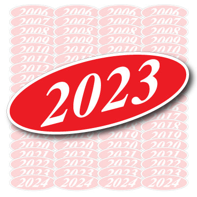 Bright Red and White Oval Model Year Signs
