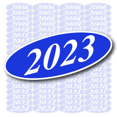 Blue and White Oval Model Year Signs