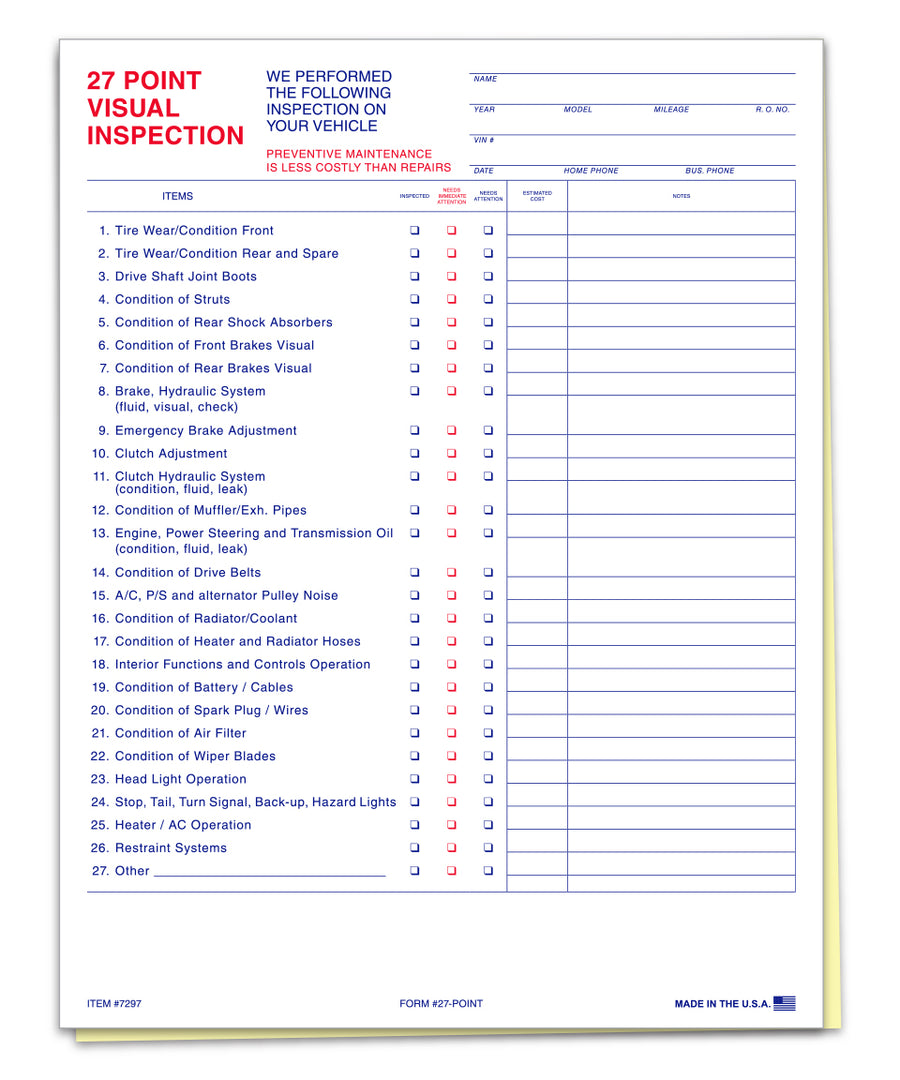 27 Point Inspection Forms