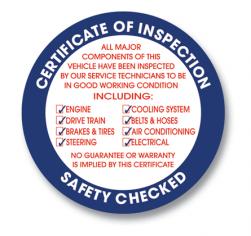 CERTIFICATE OF INSPECTION STICKERS