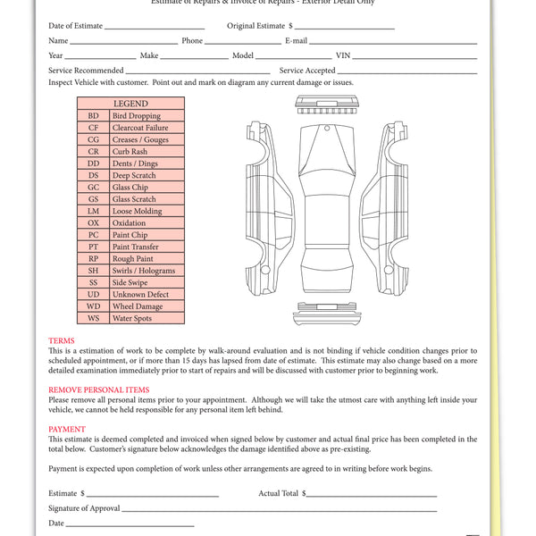 Vehicle Inspection and Estimate Form