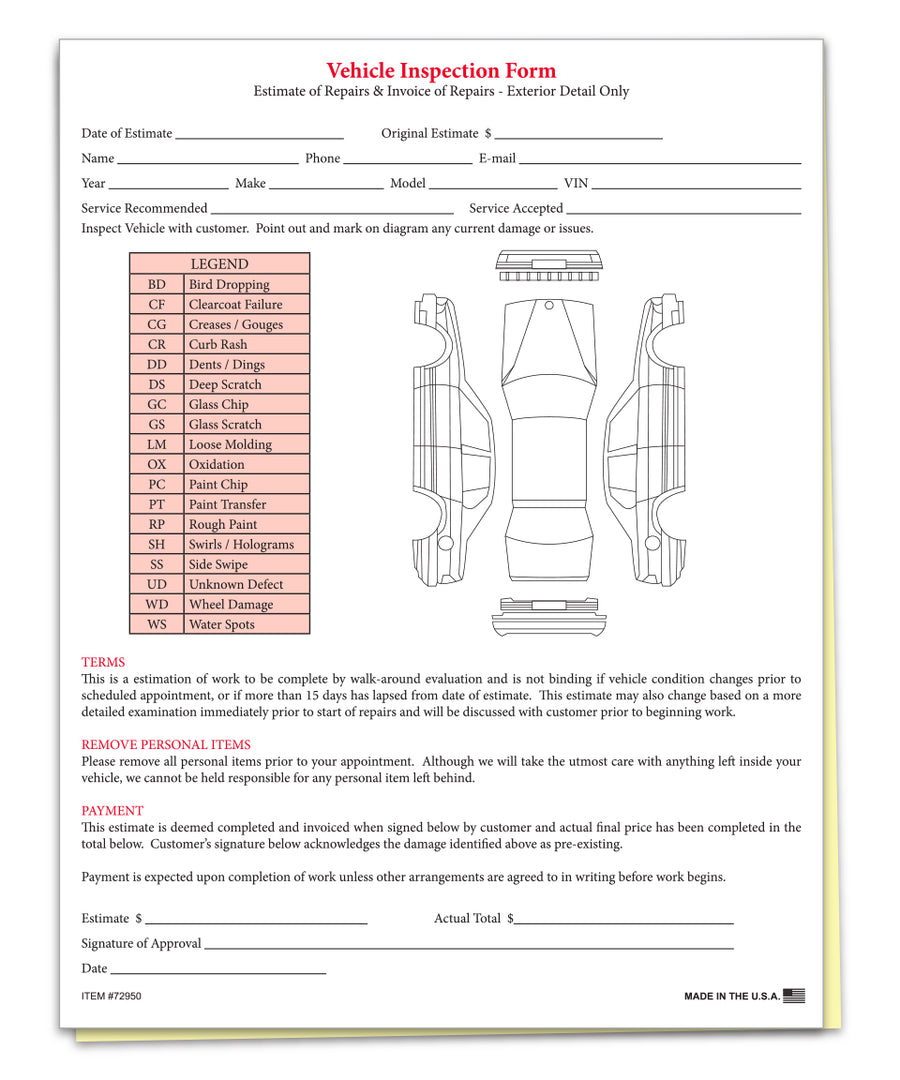 Vehicle Inspection and Estimate Form