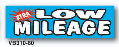 Banner with 'XTRA LOW MILEAGE' text on a blue background
