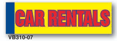 Car rentals sign with red text on a yellow background
