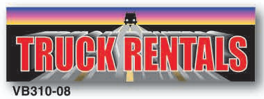 Truck rentals banner with road and vehicle graphic