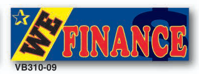 Logo with 'WE FINANCE' text on a blue and yellow background