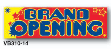 Vinyl banner with 'Grand Opening' text on a colorful background