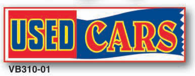 Used cars sign with red, blue, and yellow colors on a white background