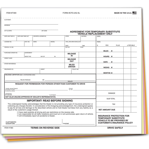 Substitute Vehicle Agreements