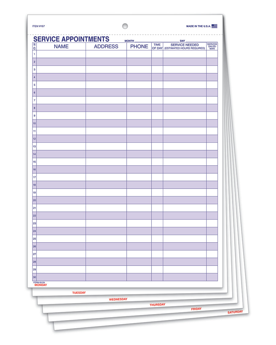 Weekly Route Sheets 63-SA