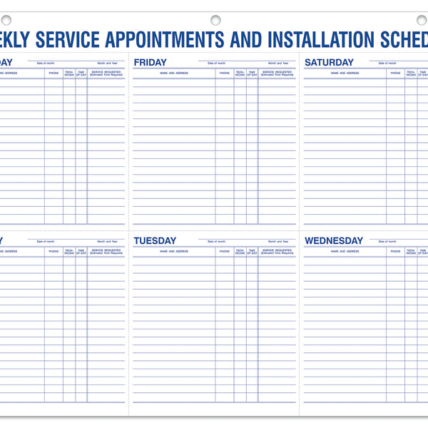 Weekly Service Appointments and Installation Schedule 9927