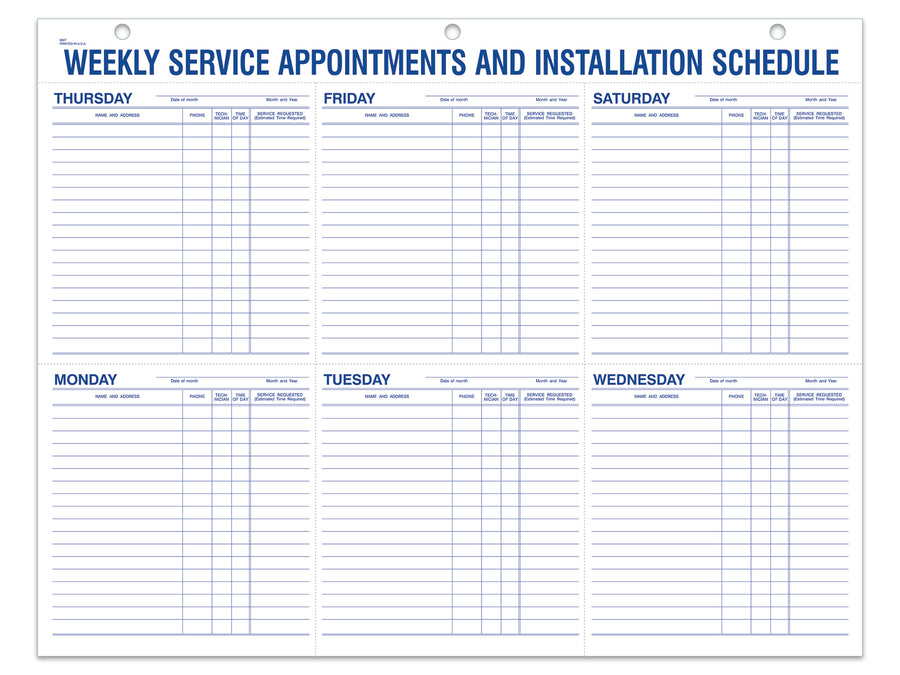 Weekly Service Appointments and Installation Schedule 9927